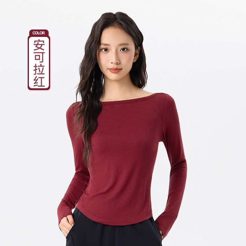 09/2025 Modal long-sleeved yoga wear for women, soft, comfortable, breathable, fitness t-shirt, slimming Pilates sports top