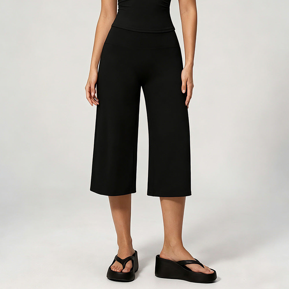 Wholesale Women’s Cropped Wide-Leg Pants | Bulk High-Waist Running & Pilates Workout Trousers | fouregg