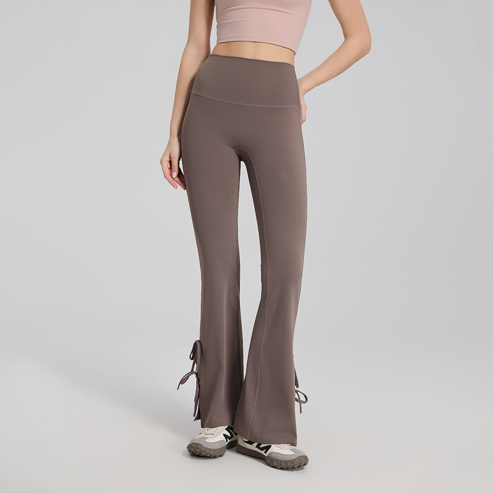 OEM/ODM Sculpting Flare Leggings | High-Waist Butt-Lift Slim-Fit Fitness Pants with Bow-Knot Detail | Custom Logo