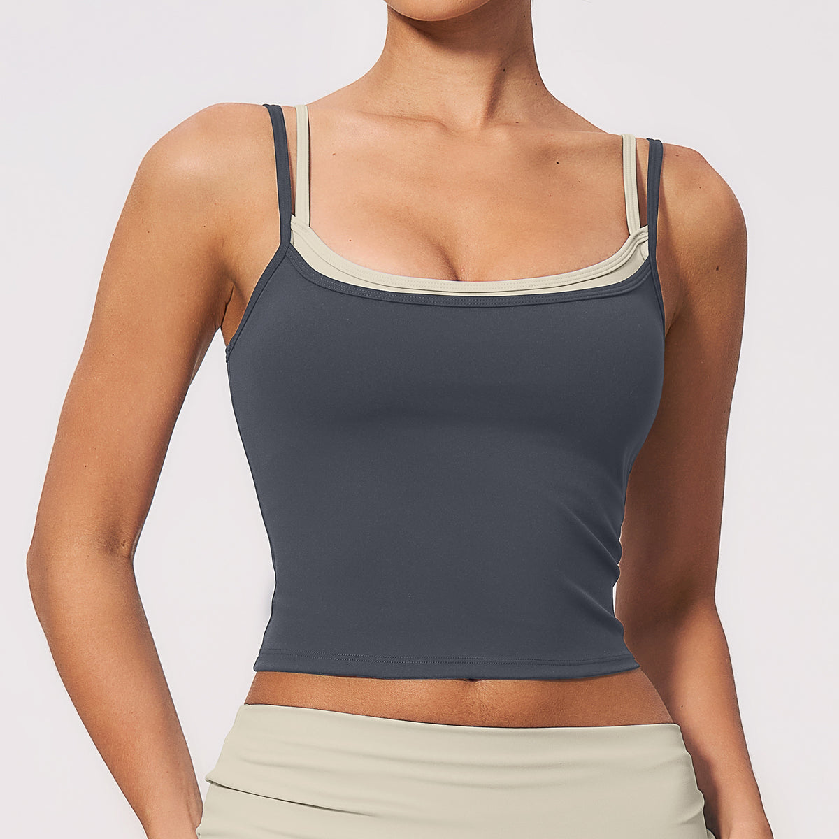 Wholesale Color-Block Faux Two-Piece Yoga Tank Top | Running & Fitness Top 2570 | fouregg