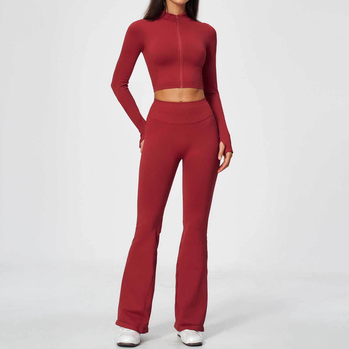 Wholesale Stand Collar Zip-Up Jacket & Flare Pants Yoga Set | Bulk Activewear Set 5112 | fouregg