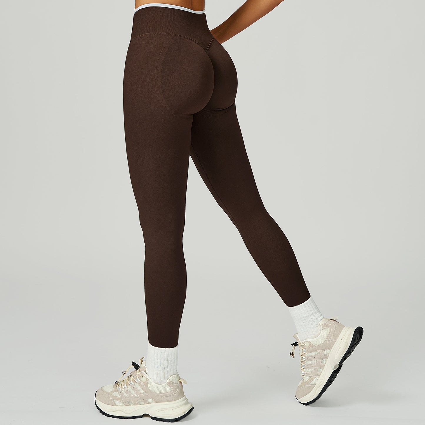08/2025 Pantalones de yoga sin costuras transfronterizos, bajo en contraste de color, cintura alta, pantalones ajustados, deportivos, para correr y fitness 9245