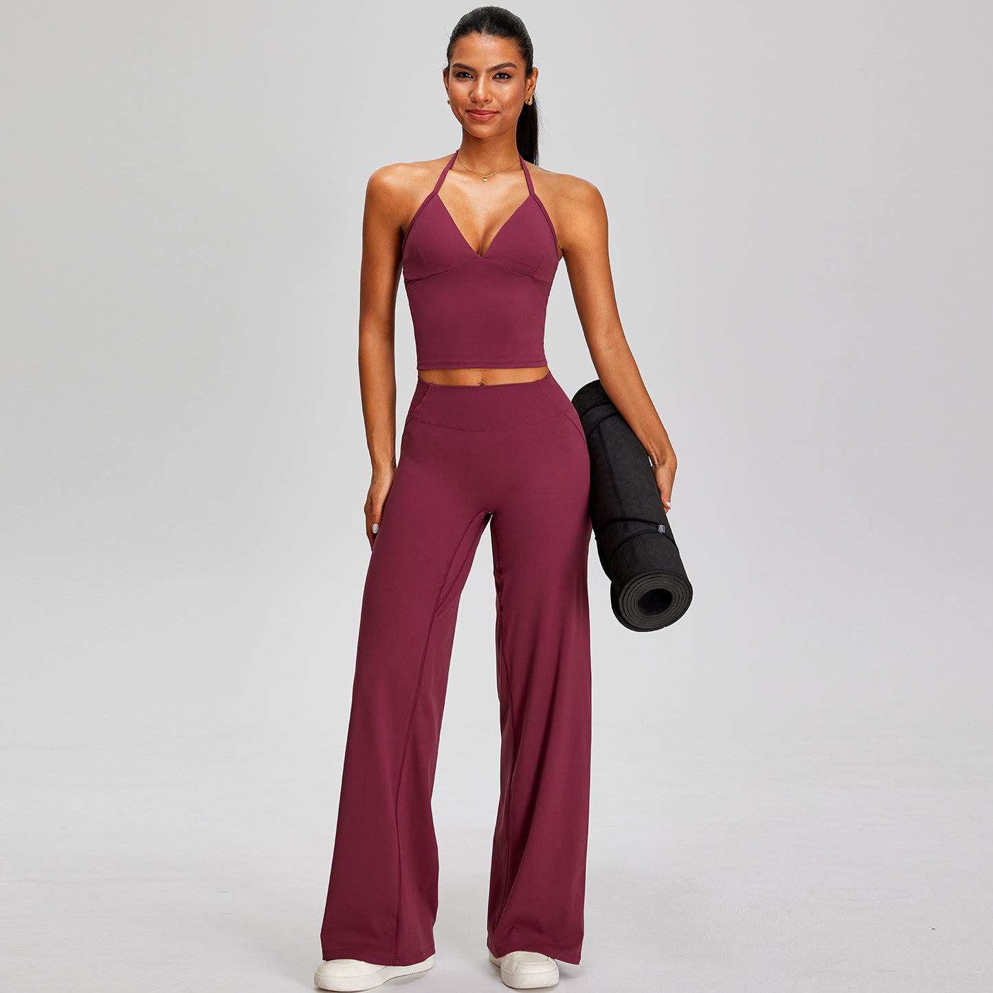 Wholesale Naked-Feel Yoga Set | Solid Color Sexy Open-Back Suit | fouregg