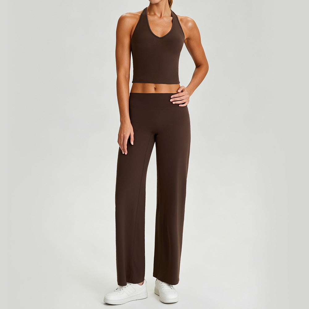 Wholesale Neck-Holder 2-Piece Activewear Set | Bulk Backless Top & Loose Straight-Leg Fitness Set | fouregg