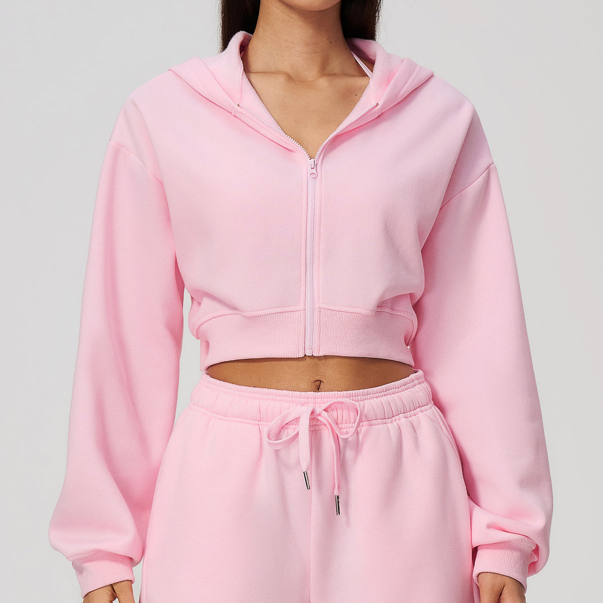 Wholesale Cropped Hoodie Jacket | Bulk Slim Fit Zip-Up Workout Activewear | fouregg
