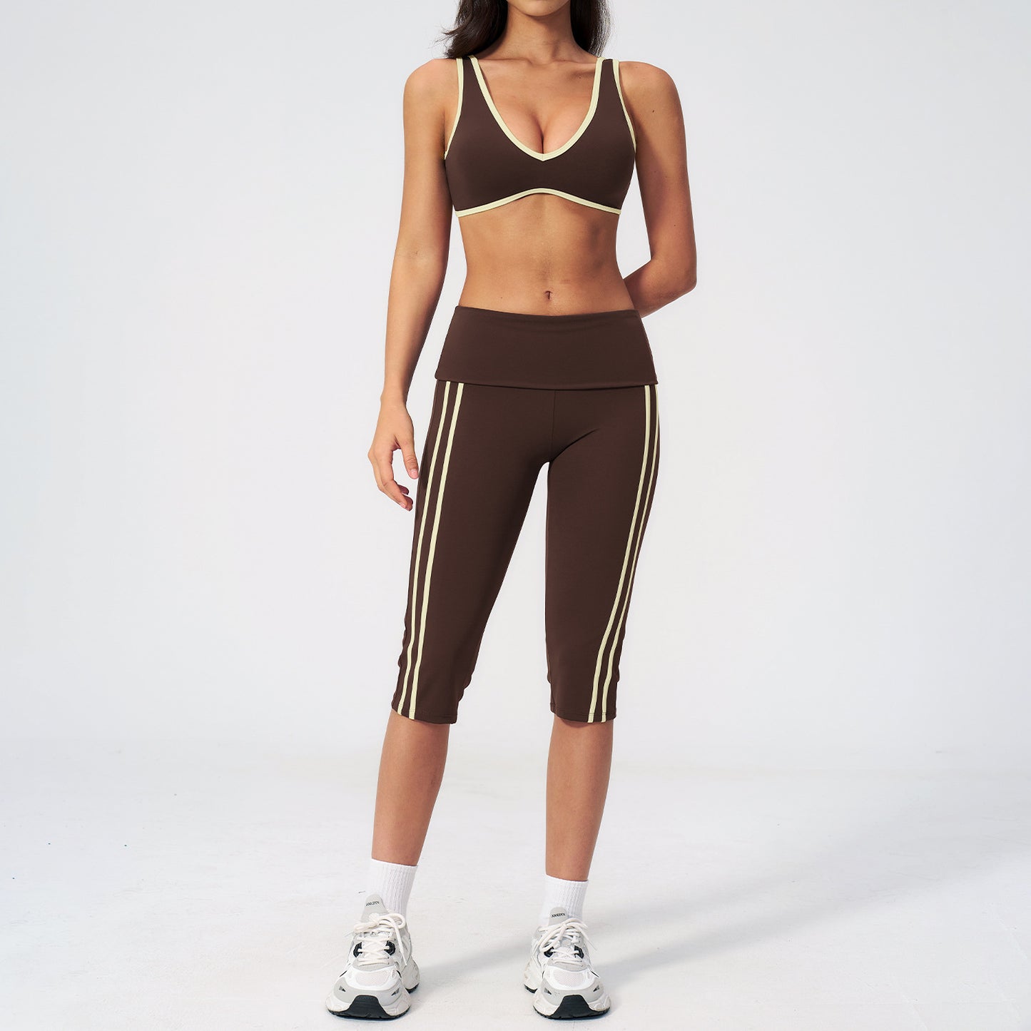 Custom Private Label 3588 New High Elasticity Fold-Over Waistband Yoga Set | Naked-Feel | Wholesale | fouregg