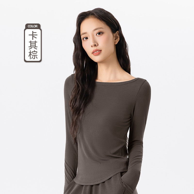 09/2025 Modal long-sleeved yoga wear for women, soft, comfortable, breathable, fitness t-shirt, slimming Pilates sports top