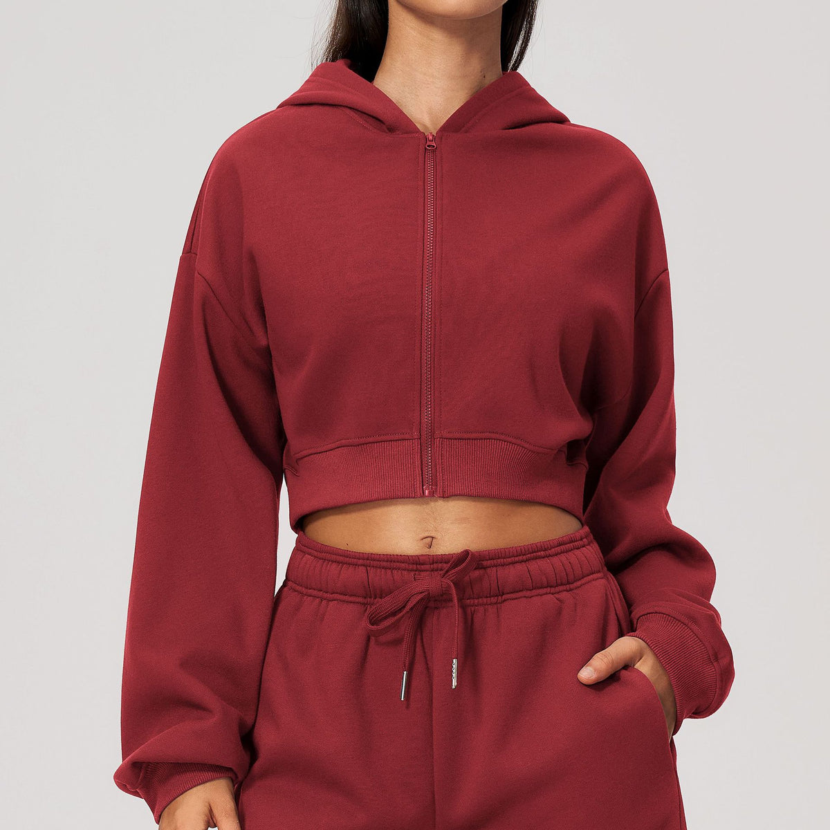 Wholesale Cropped Hoodie Jacket | Bulk Slim Fit Zip-Up Workout Activewear | fouregg