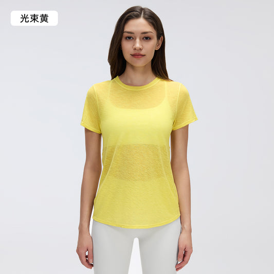 Wholesale Slub Cotton Short Sleeve Yoga Top | Cutout-Back Gym T-Shirt | fouregg