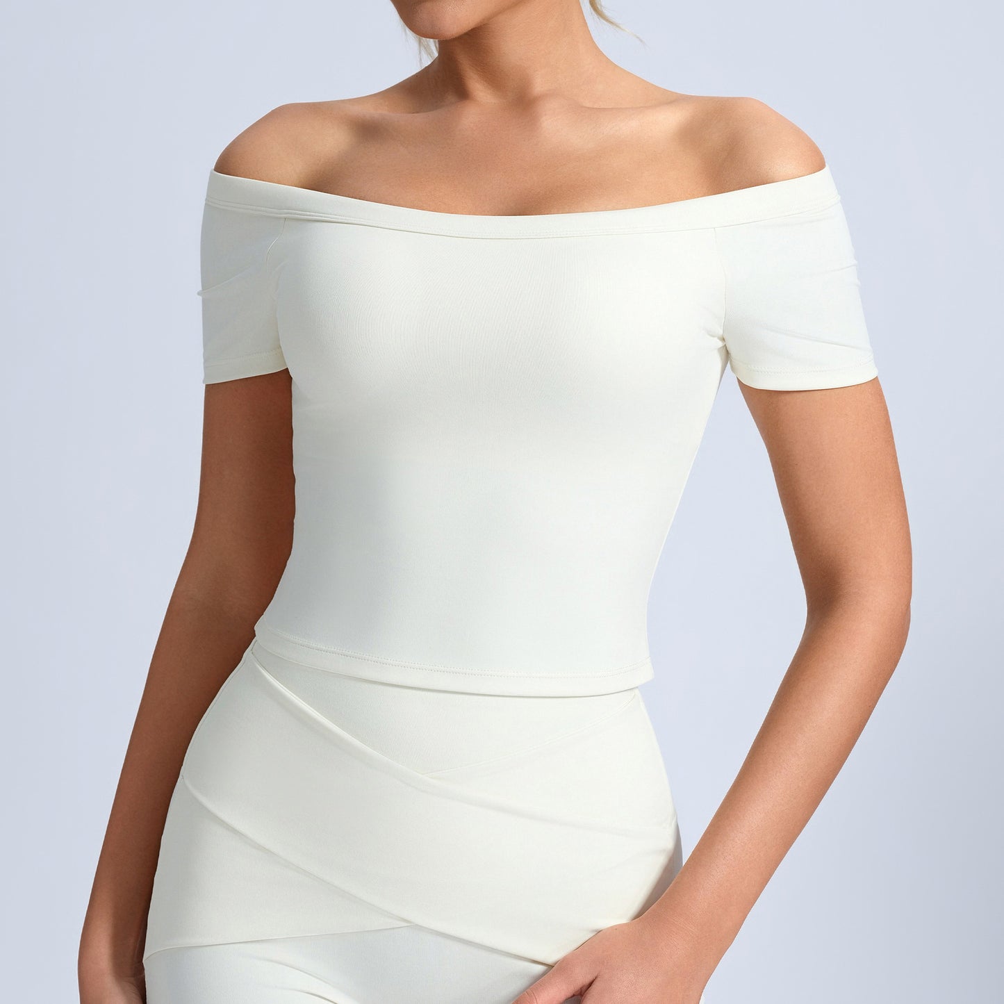 Wholesale Women's Off-Shoulder Athletic Tee | Brushed Naked-Feel Slimming Yoga & Running Top | Bulk | fouregg