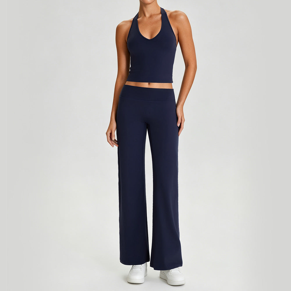 Wholesale Neck-Holder 2-Piece Activewear Set | Bulk Backless Top & Loose Straight-Leg Fitness Set | fouregg