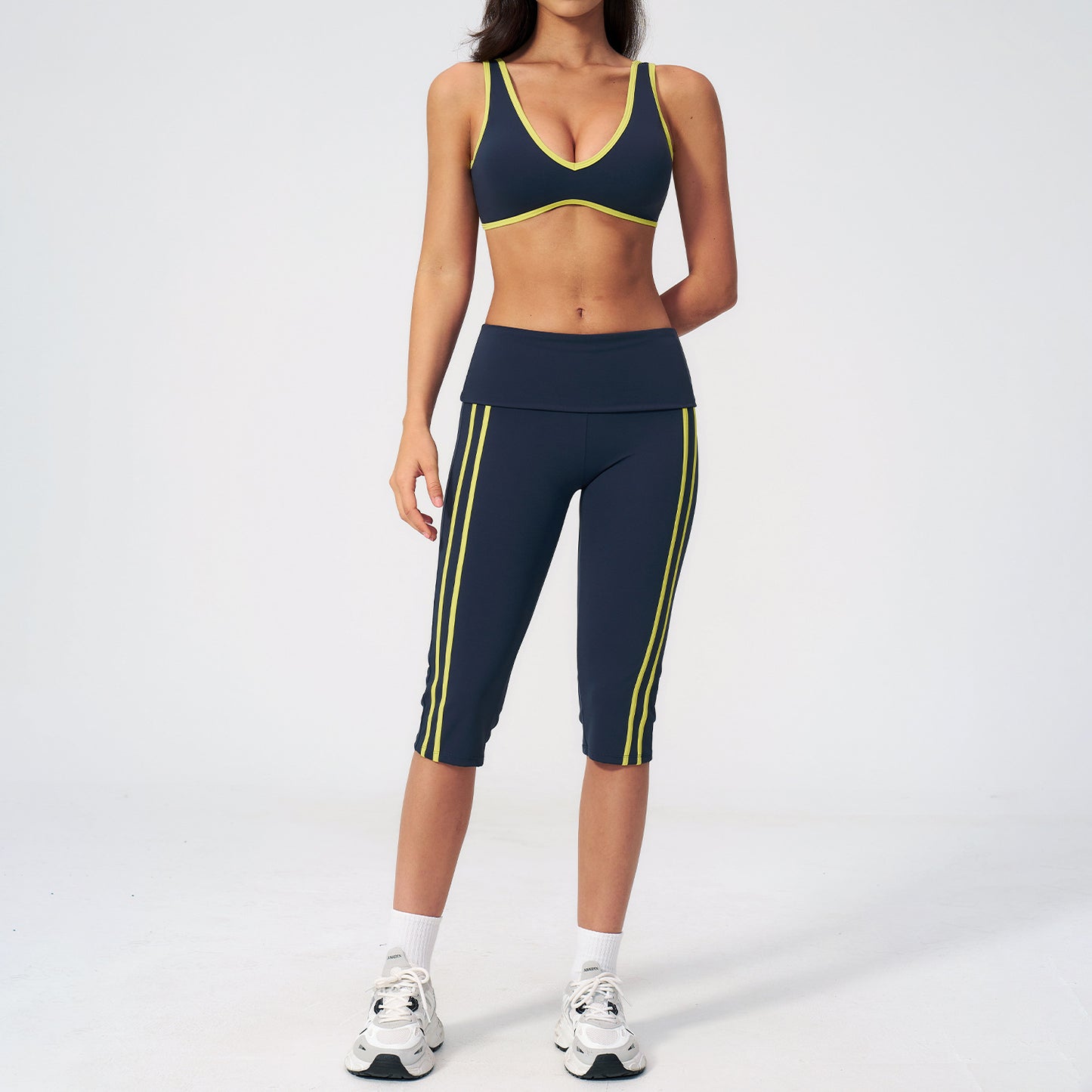 Custom Private Label 3588 New High Elasticity Fold-Over Waistband Yoga Set | Naked-Feel | Wholesale | fouregg