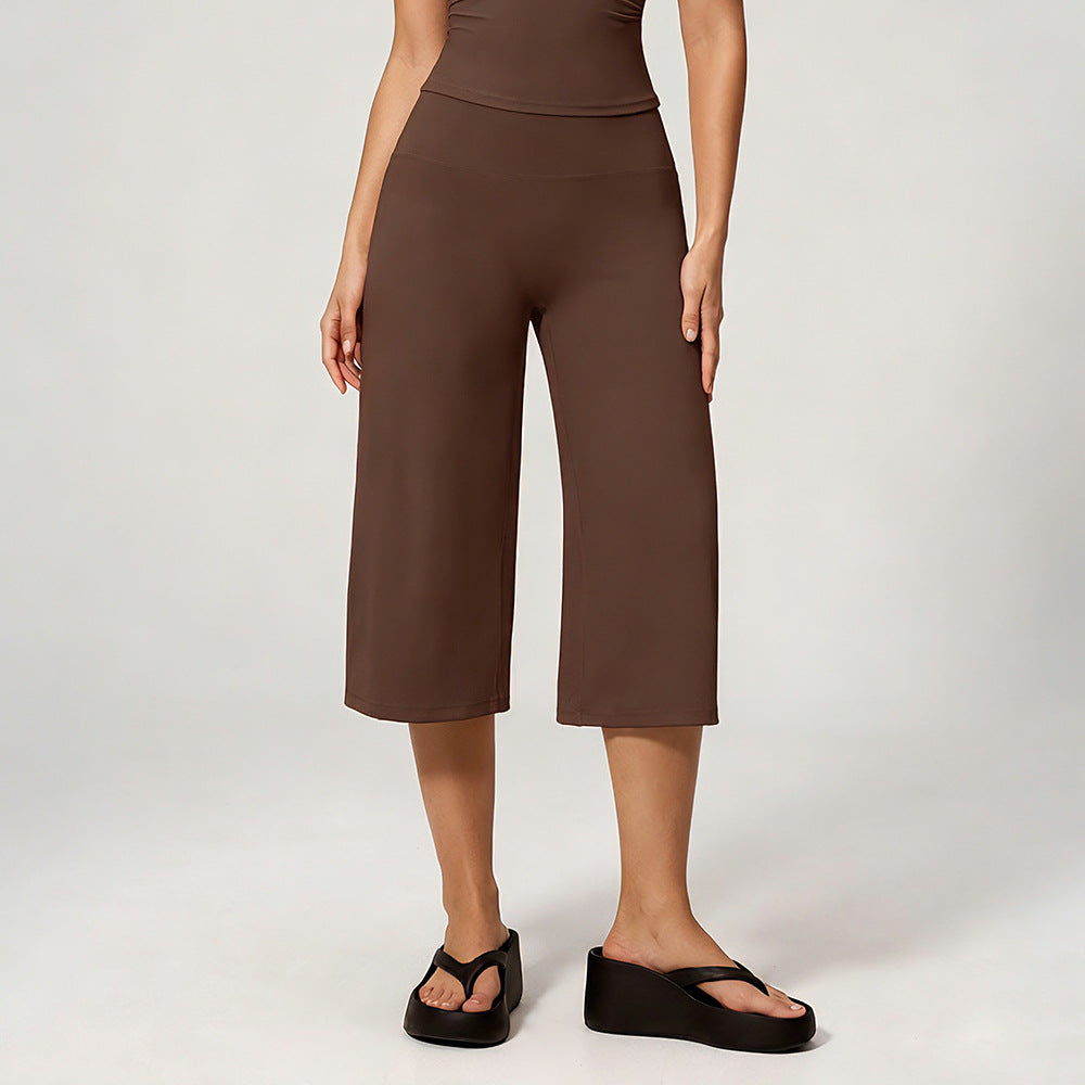 Wholesale Women’s Cropped Wide-Leg Pants | Bulk High-Waist Running & Pilates Workout Trousers | fouregg