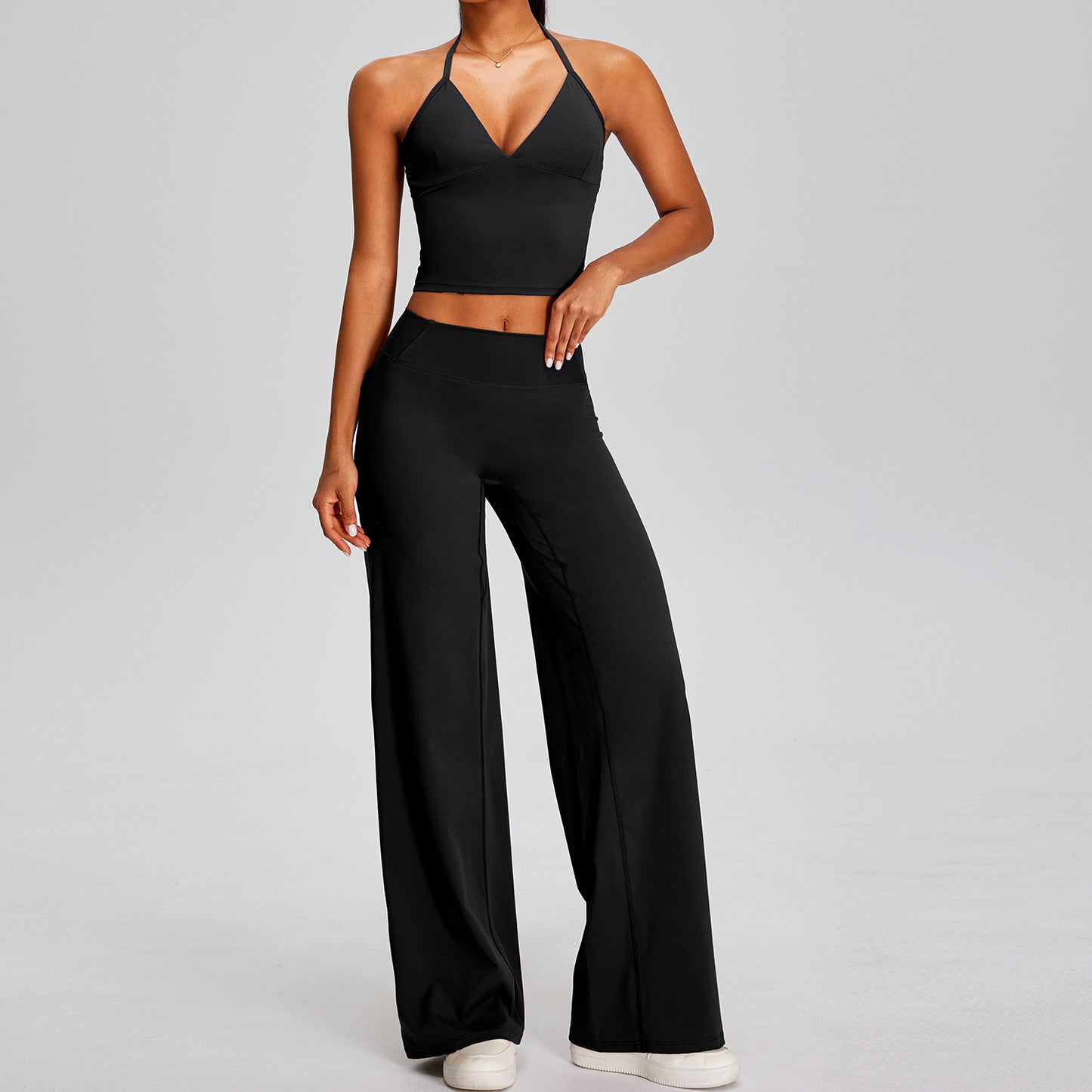 Wholesale Naked-Feel Yoga Set | Solid Color Sexy Open-Back Suit | fouregg