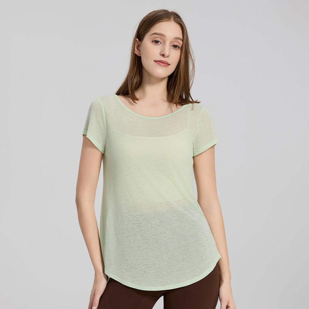 Wholesale Quick-Dry Running Tee | Open Back Mesh Yoga Cover-up | FOUREGG