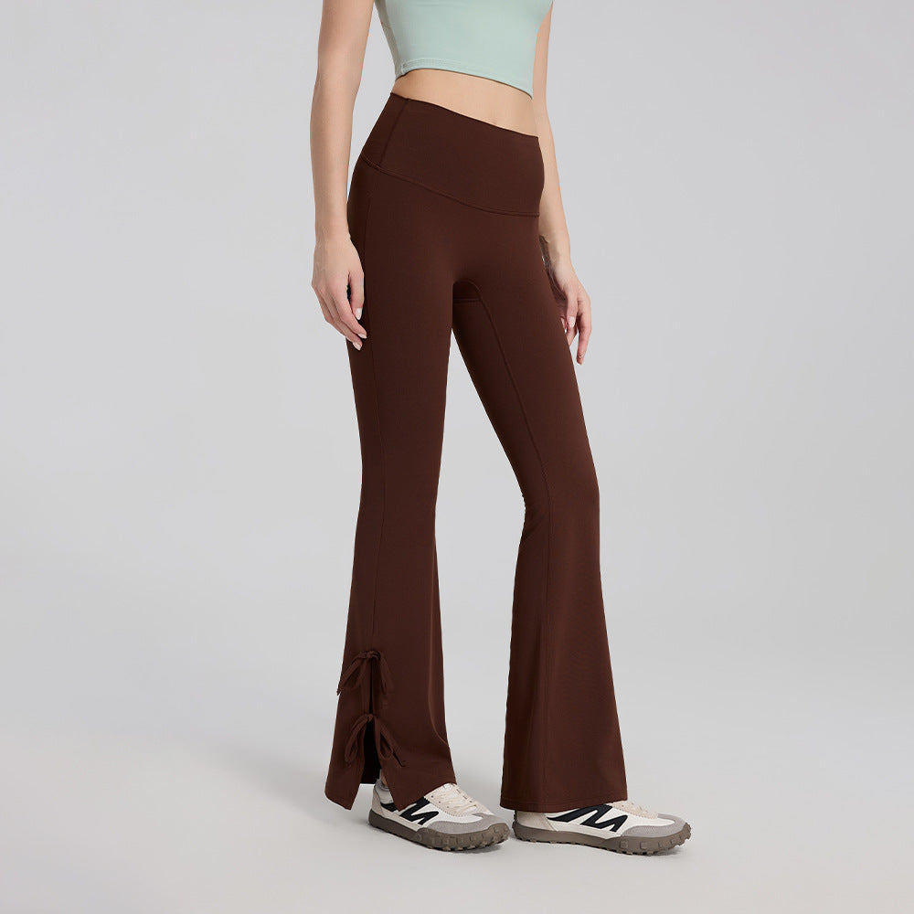 OEM/ODM Sculpting Flare Leggings | High-Waist Butt-Lift Slim-Fit Fitness Pants with Bow-Knot Detail | Custom Logo