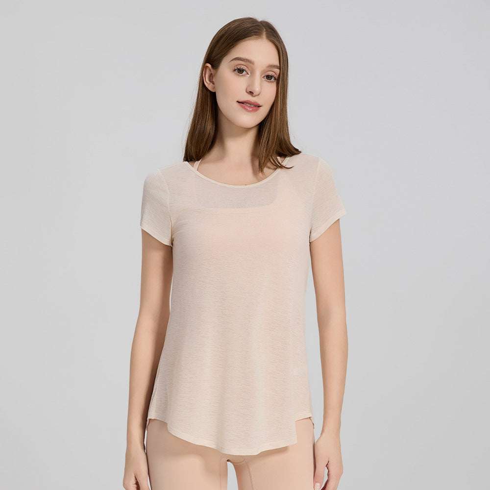 Wholesale Quick-Dry Running Tee | Open Back Mesh Yoga Cover-up | FOUREGG