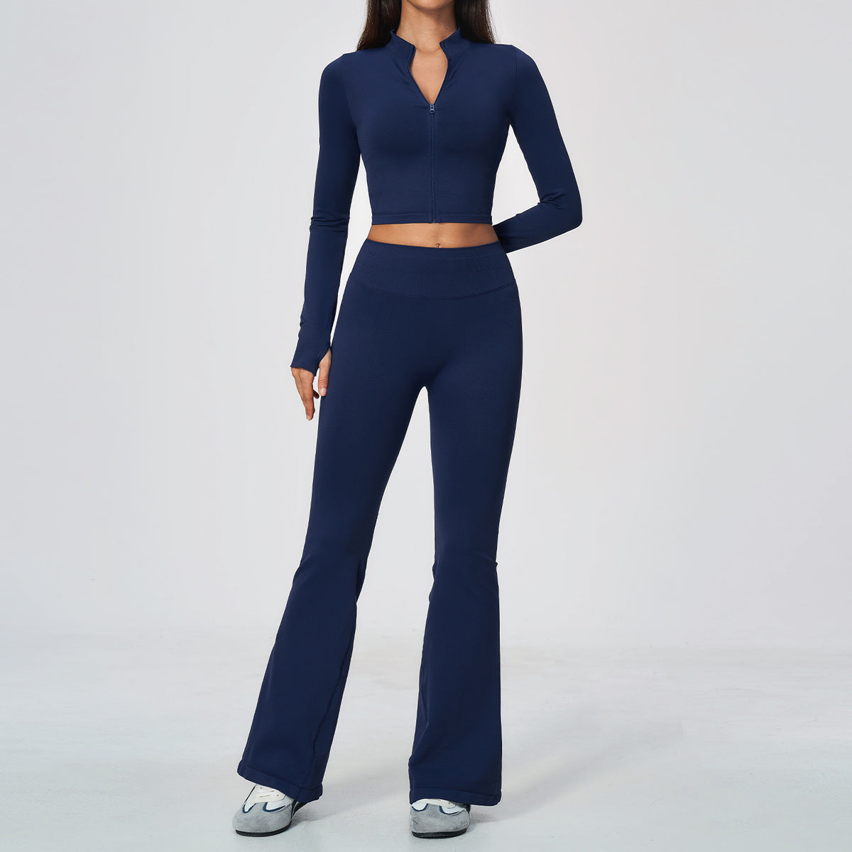 Wholesale Stand Collar Zip-Up Jacket & Flare Pants Yoga Set | Bulk Activewear Set 5112 | fouregg