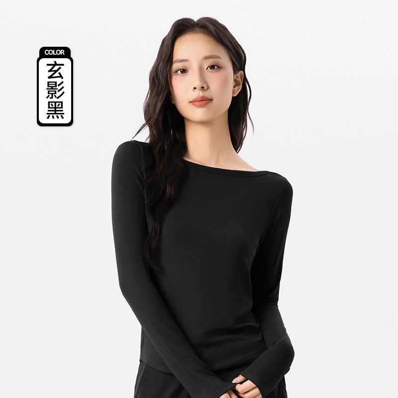 09/2025 Modal long-sleeved yoga wear for women, soft, comfortable, breathable, fitness t-shirt, slimming Pilates sports top