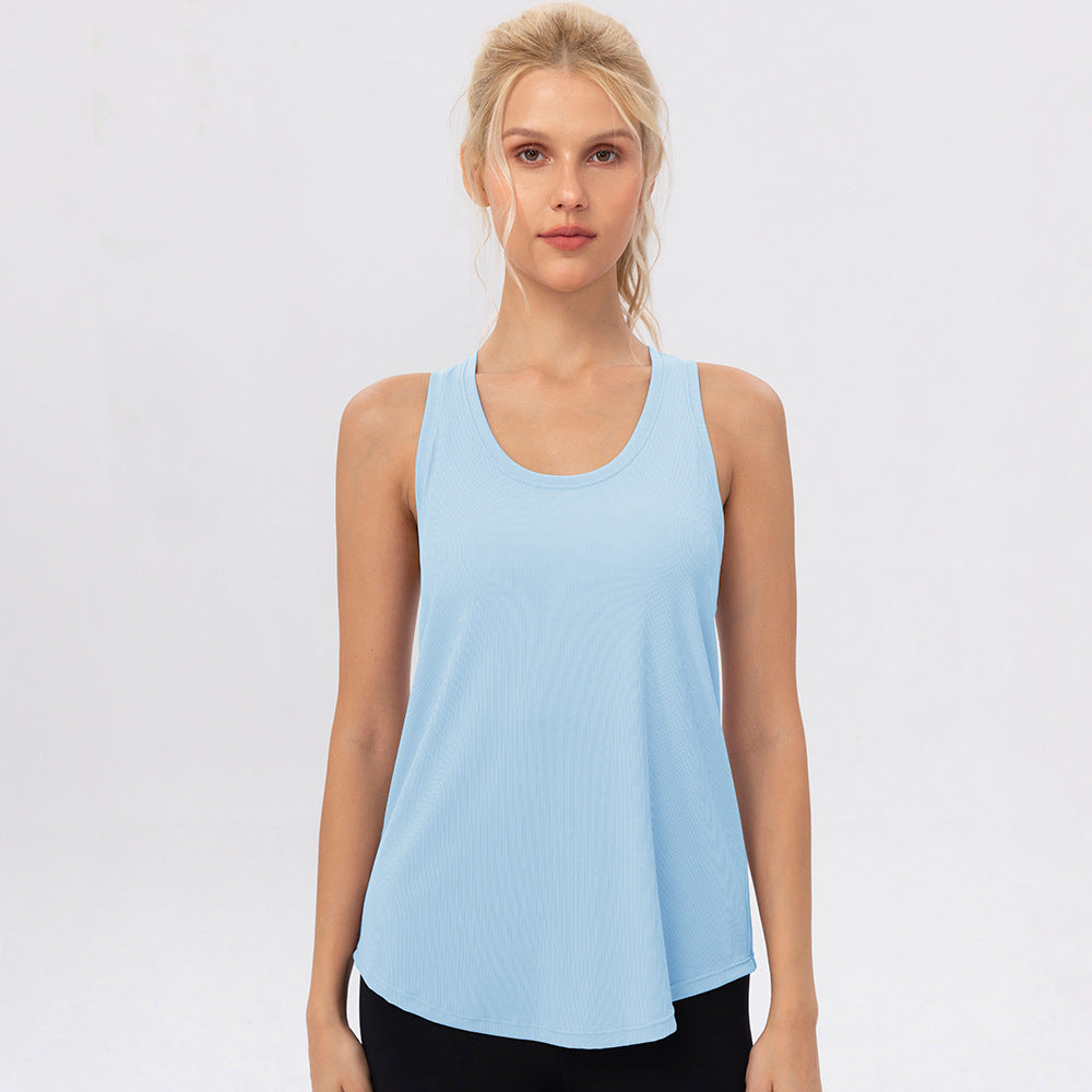 Women's Summer Cool Feeling Yoga Vest Breathable High Elastic Fitness Sleeveless Top Running Loose Sports Blouse 12131