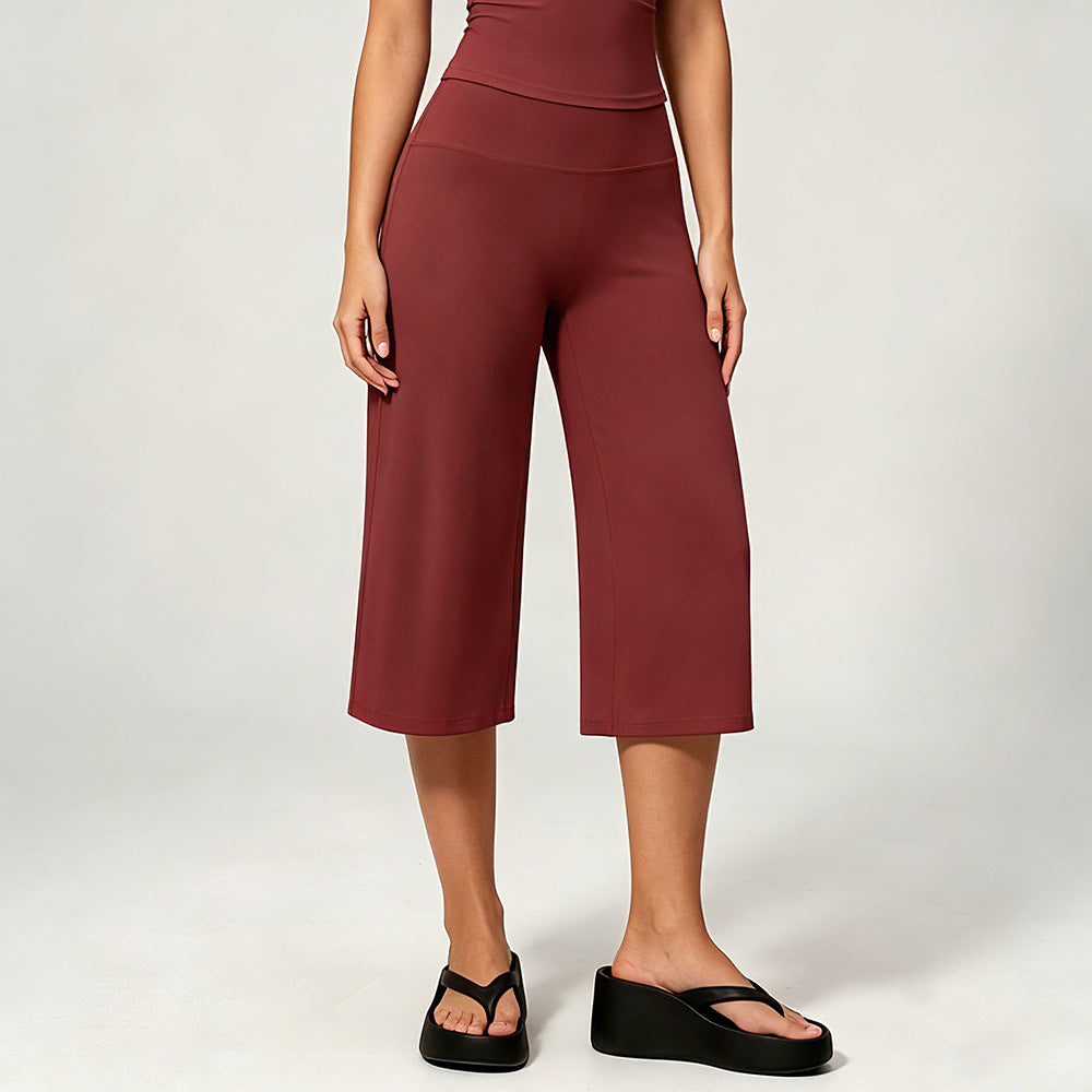 Wholesale Women’s Cropped Wide-Leg Pants | Bulk High-Waist Running & Pilates Workout Trousers | fouregg