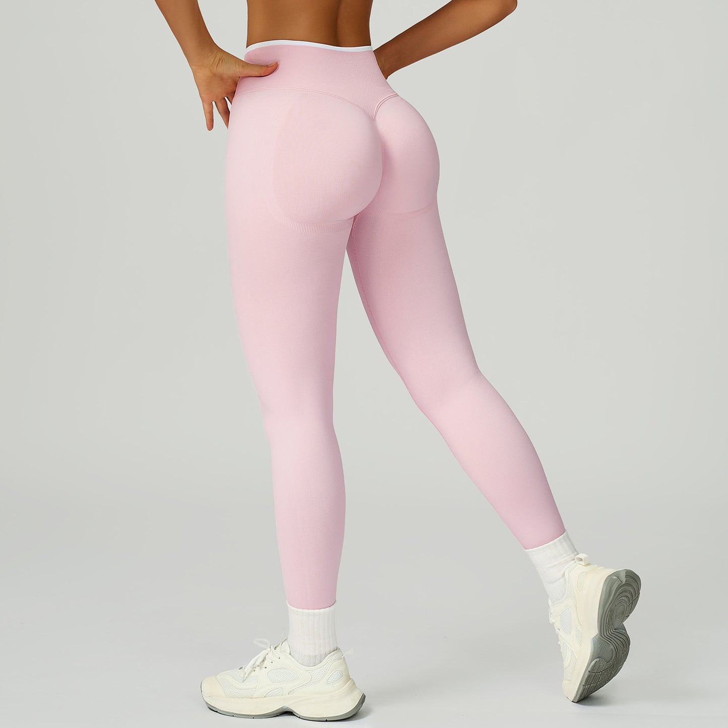 08/2025 Pantalones de yoga sin costuras transfronterizos, bajo en contraste de color, cintura alta, pantalones ajustados, deportivos, para correr y fitness 9245