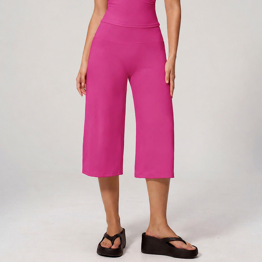Wholesale Women’s Cropped Wide-Leg Pants | Bulk High-Waist Running & Pilates Workout Trousers | fouregg
