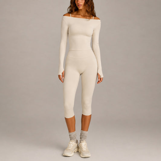 Wholesale Women’s Fitness Set | Bulk Long Sleeve Running Top & Workout Shorts | fouregg
