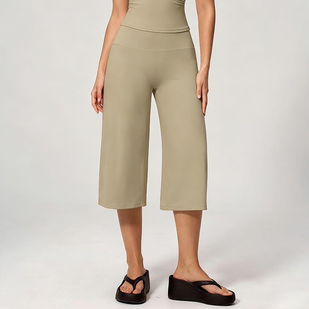 Wholesale Women’s Cropped Wide-Leg Pants | Bulk High-Waist Running & Pilates Workout Trousers | fouregg