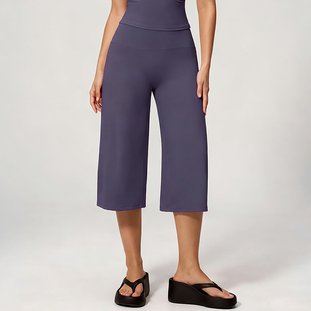 Wholesale Women’s Cropped Wide-Leg Pants | Bulk High-Waist Running & Pilates Workout Trousers | fouregg