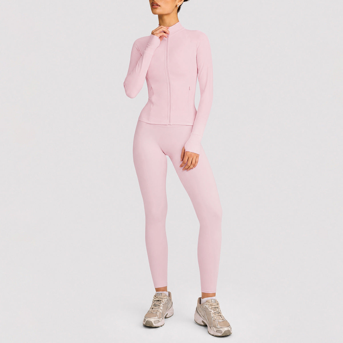 Wholesale Moisture-Wicking Zip Long Sleeve Top & Pants Set | Breathable Workout | fouregg