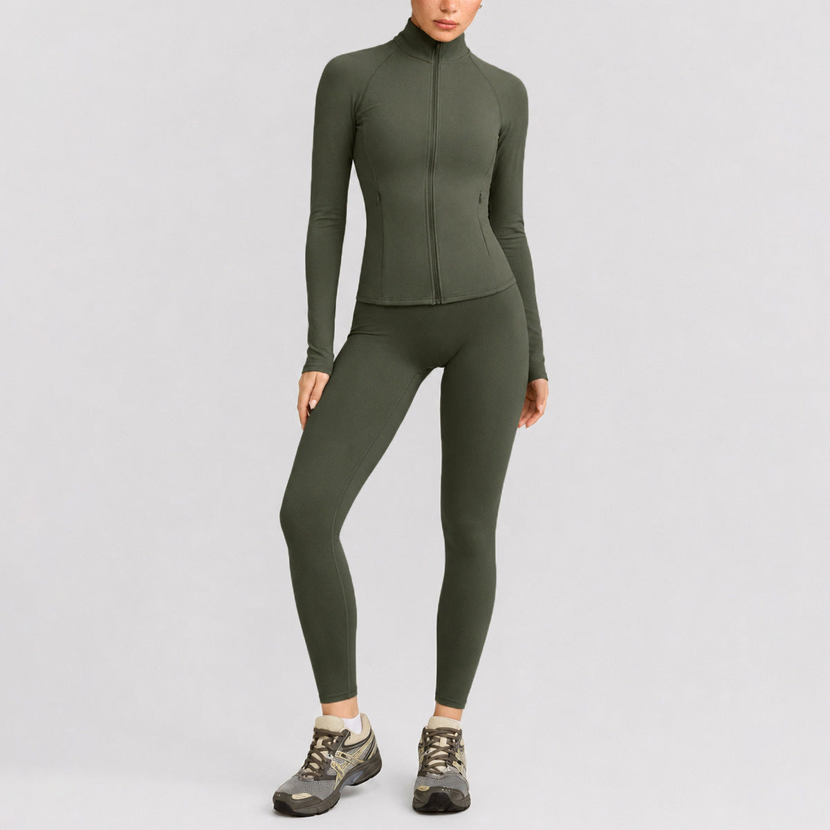 Wholesale Moisture-Wicking Zip Long Sleeve Top & Pants Set | Breathable Workout | fouregg