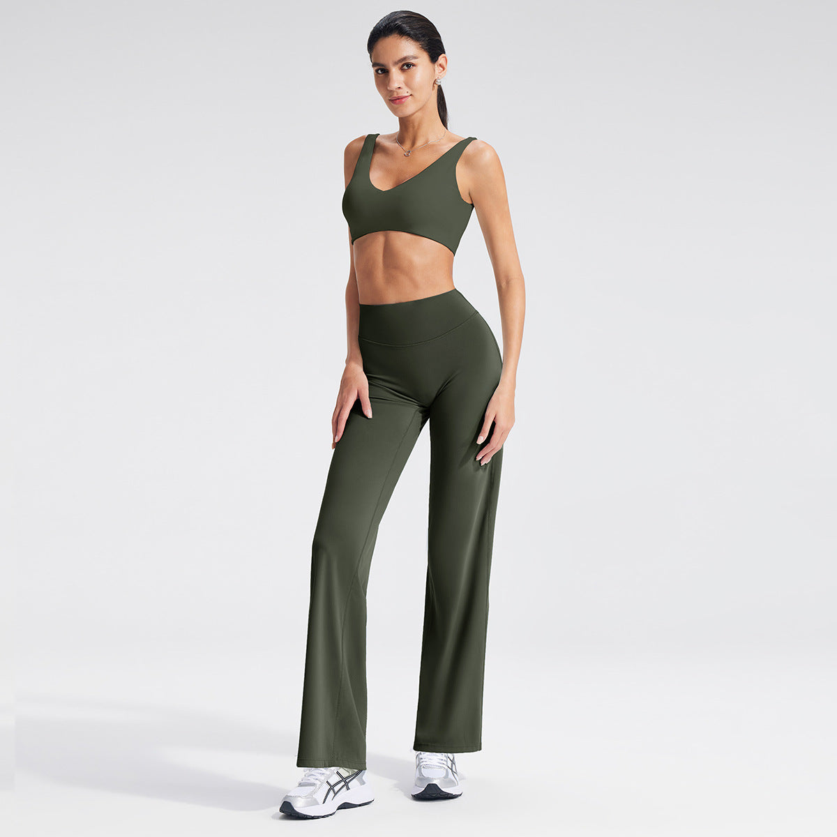 Wholesale U-Neck Deep V Open-Back Yoga Bra & Tank Set | bulk| fouregg