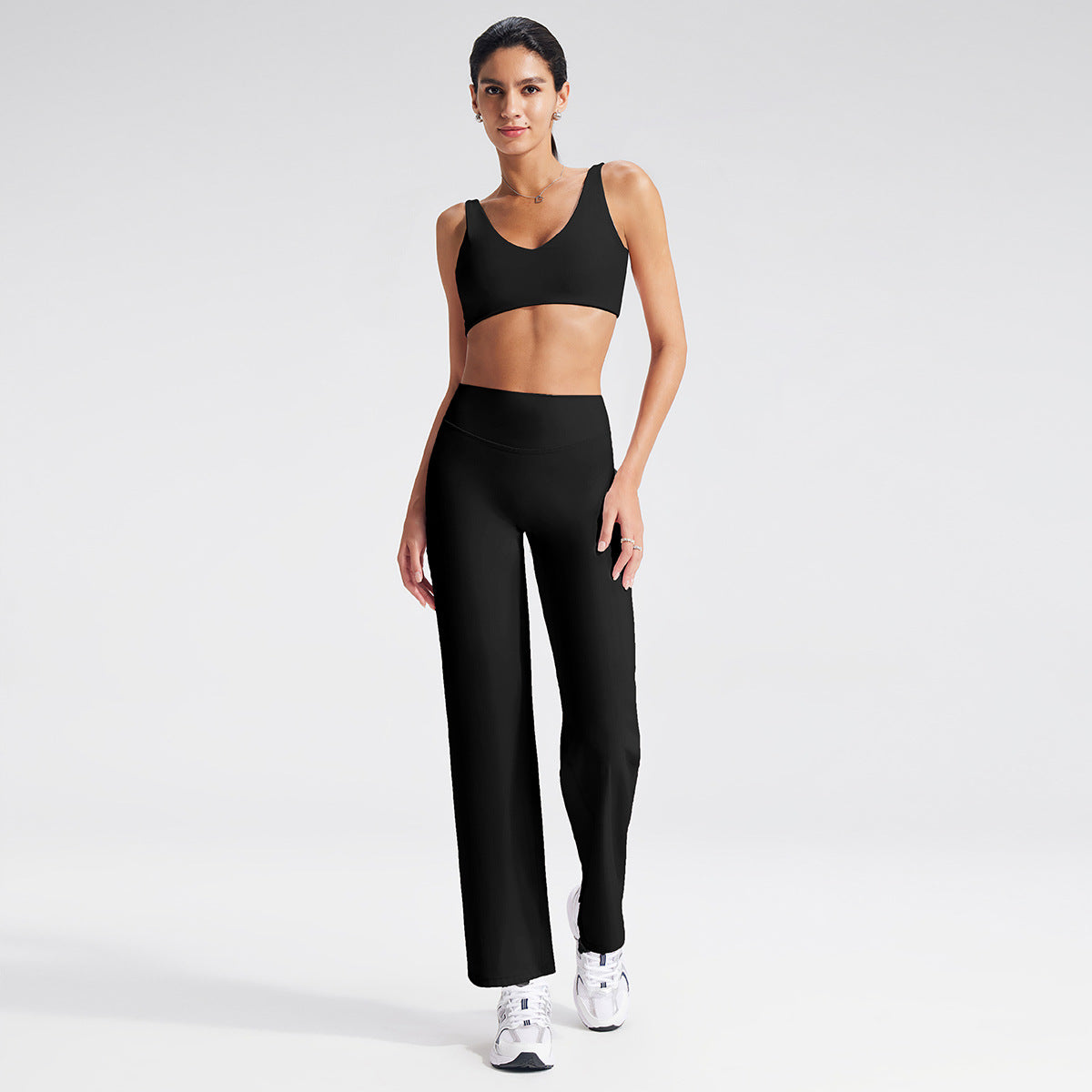 Wholesale U-Neck Deep V Open-Back Yoga Bra & Tank Set | bulk| fouregg