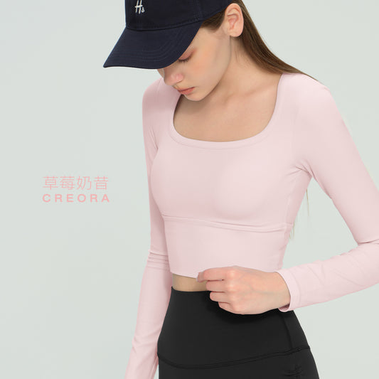 10/2025 Autumn and winter new NULS integrated fixed cup with chest pad yoga clothes sports beautiful back long sleeve training fitness clothes for women