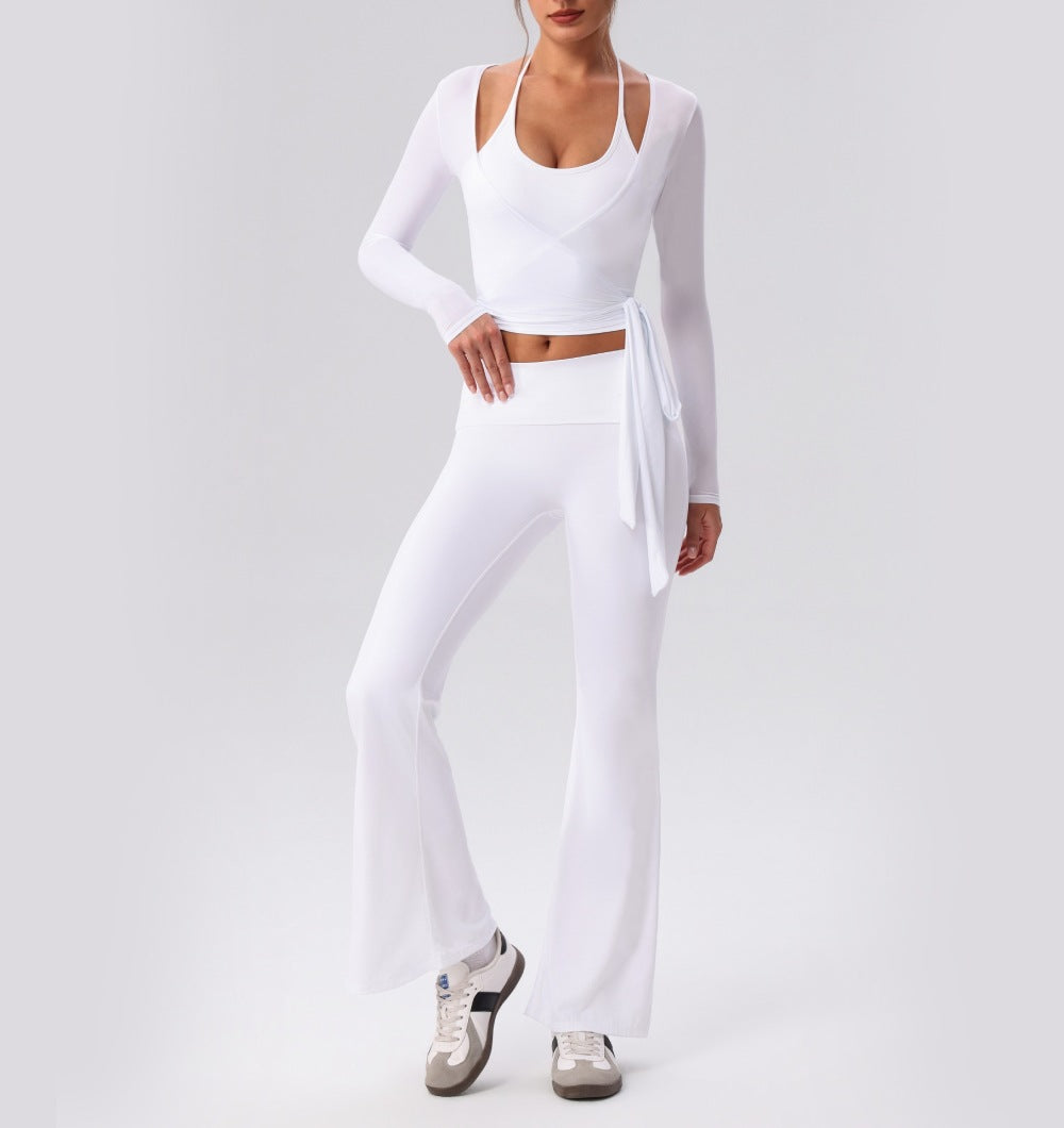 Wholesale 3-Piece Yoga Set | Halter Tank with Bra & Flare Pants | FOUREGG