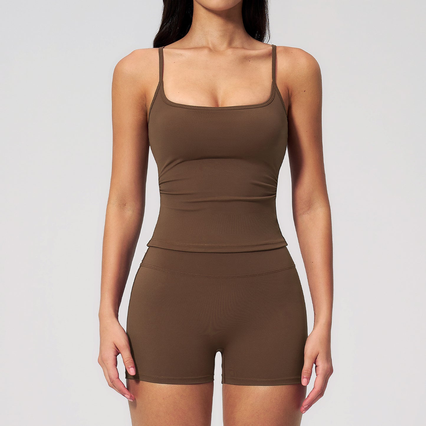 Wholesale Brushed Yoga Set | Butt-Lift Shorts & Tank Outfit 5555 | fouregg