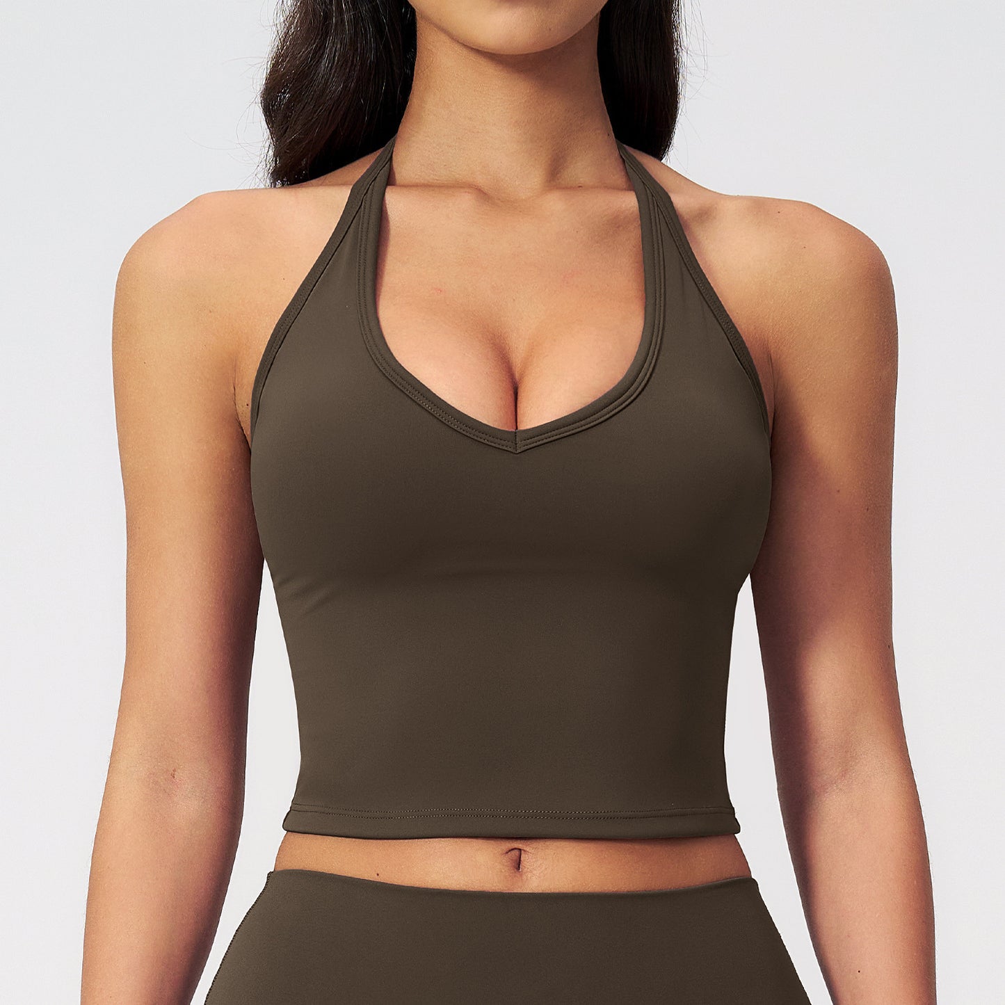12/2025 Brushed Yoga V-neck Halter Neck Fitted Fashion Sports Vest Outdoor Running Sports Underwear 5529