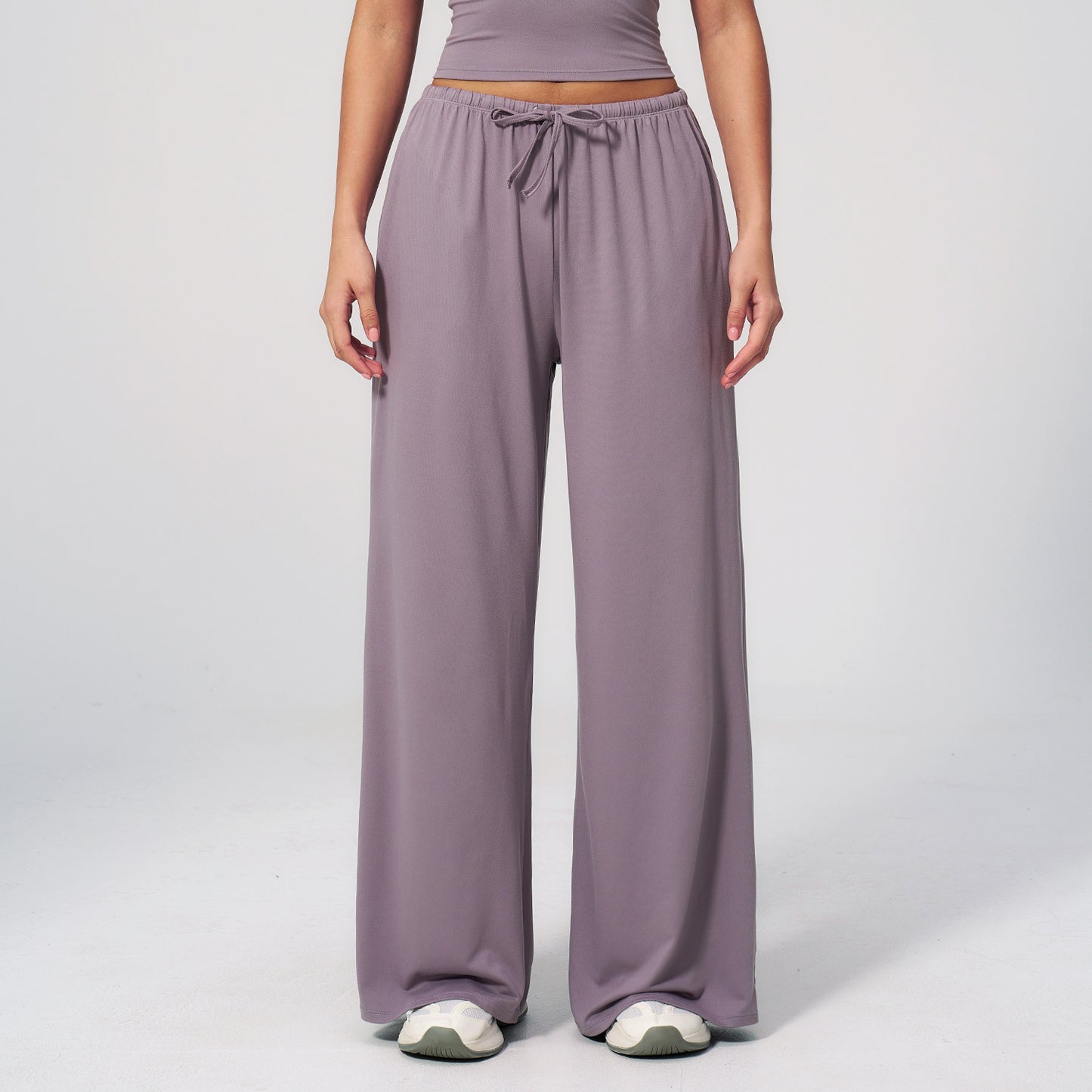05/2025 Pantalones drapeados de pernera ancha con lijado, pantalones informales holgados para mujer, deporte, fitness, con cordón elástico, modelo 3058