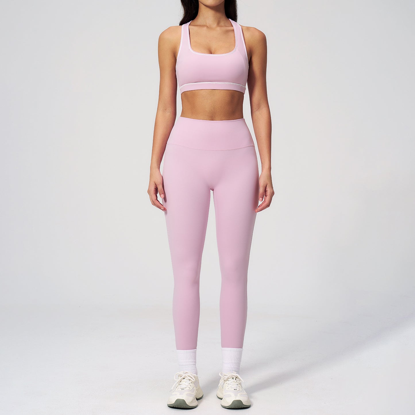 08/2025 Contrast color sanded yoga suit zipper slim yoga fitness clothes casual running sports three-piece suit 2036