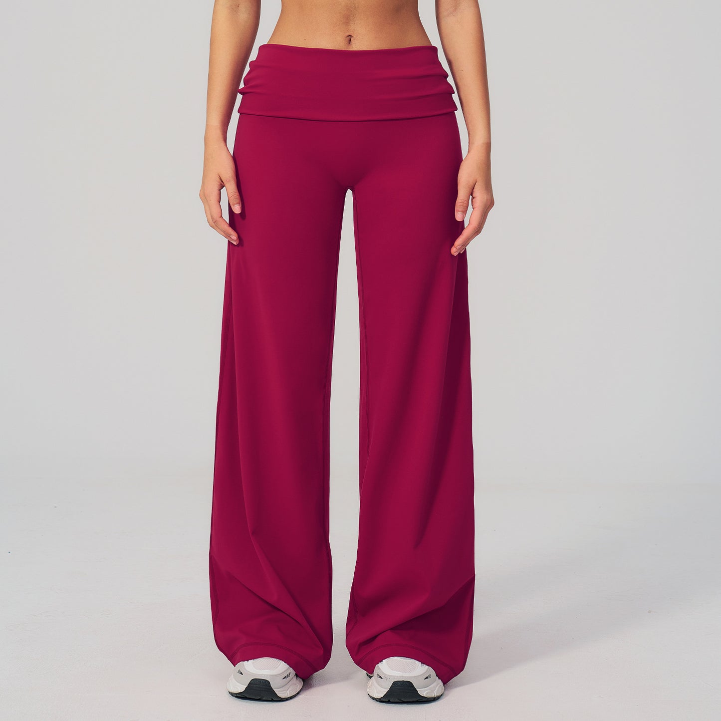 12/2025 Brushed trousers with folded waistband, loose fit, wide legs, slimming design, suitable for outdoor running and sports, women's wide-leg pants, 5529 -