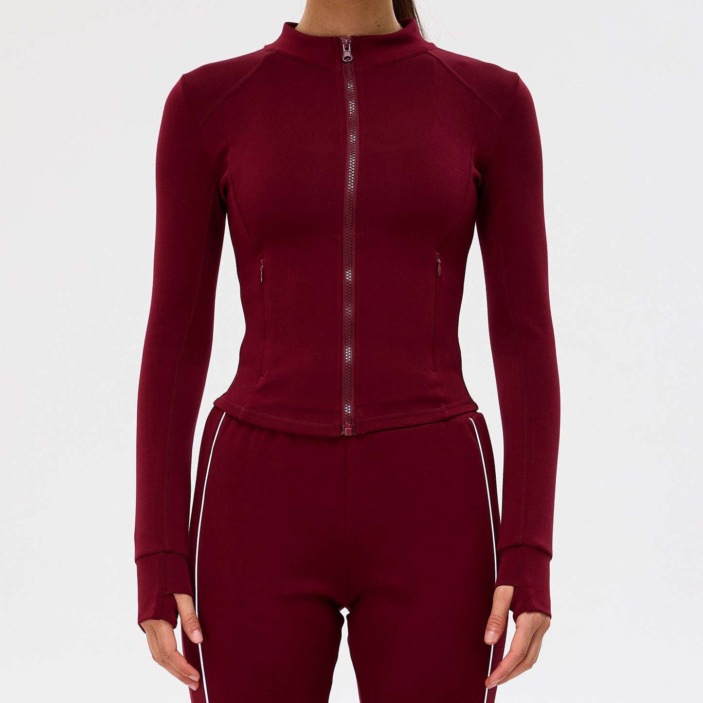 12/2025 TM0279Y   link-1 Autumn/Winter New Color Block Casual Five-Piece Set for Women: Nude-Feel Fitness Top, High-Waisted Slimming Loose Pants, Yoga Suit