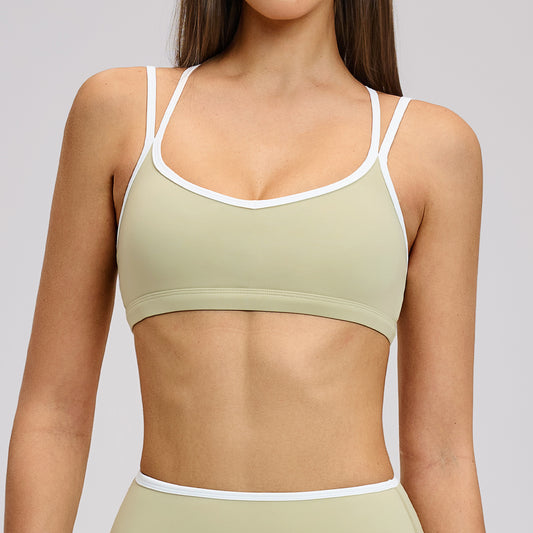 07/2025 Contrast color nude sports bra quick-drying tight cross beautiful back sports vest running fitness sports bra 9238