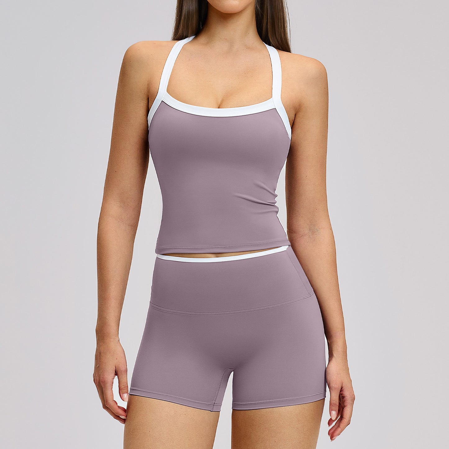 06/2025 Traje de yoga de color contrastante con espalda cruzada, traje de yoga ajustado, traje deportivo de fitness para correr para mujer 2027