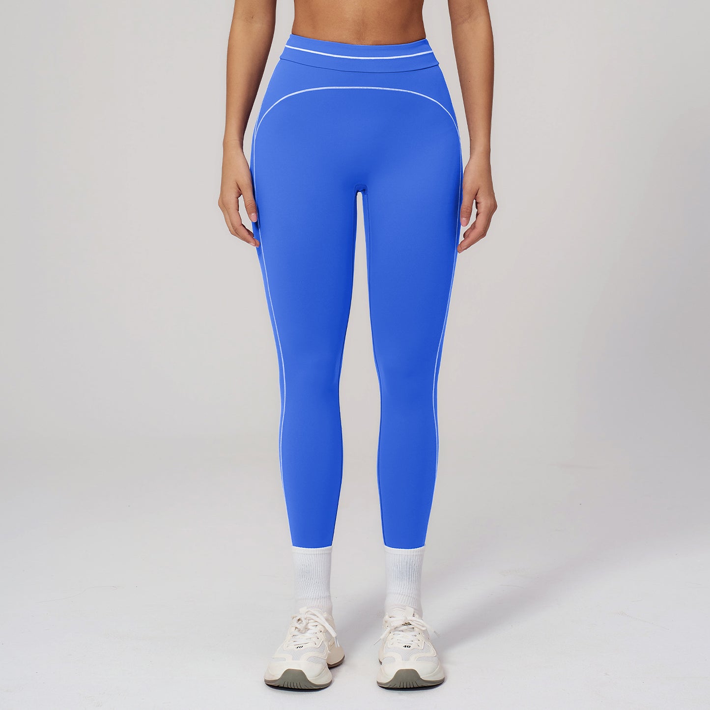 08/2025 Pantalones de yoga lijados de color contrastante, cintura alta, ajustados, para correr al aire libre, ropa deportiva de fitness para mujer 7028