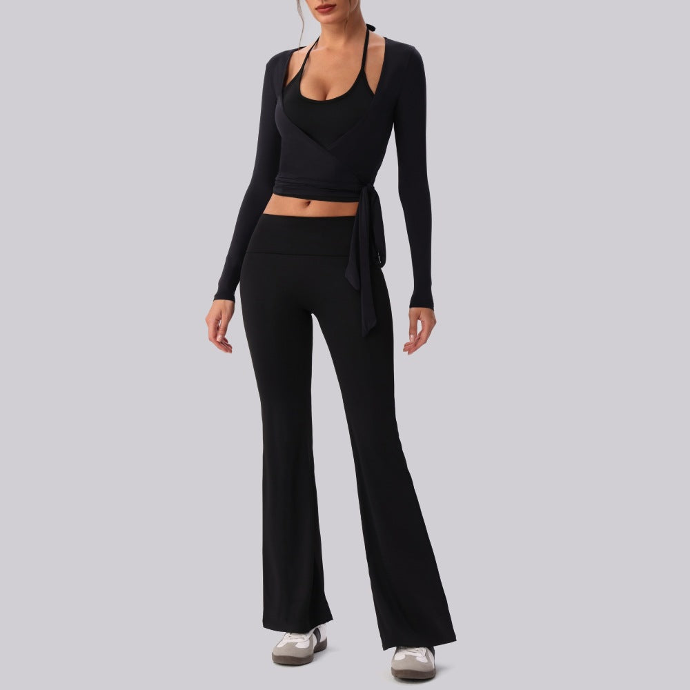 Wholesale 3-Piece Yoga Set | Halter Tank with Bra & Flare Pants | FOUREGG