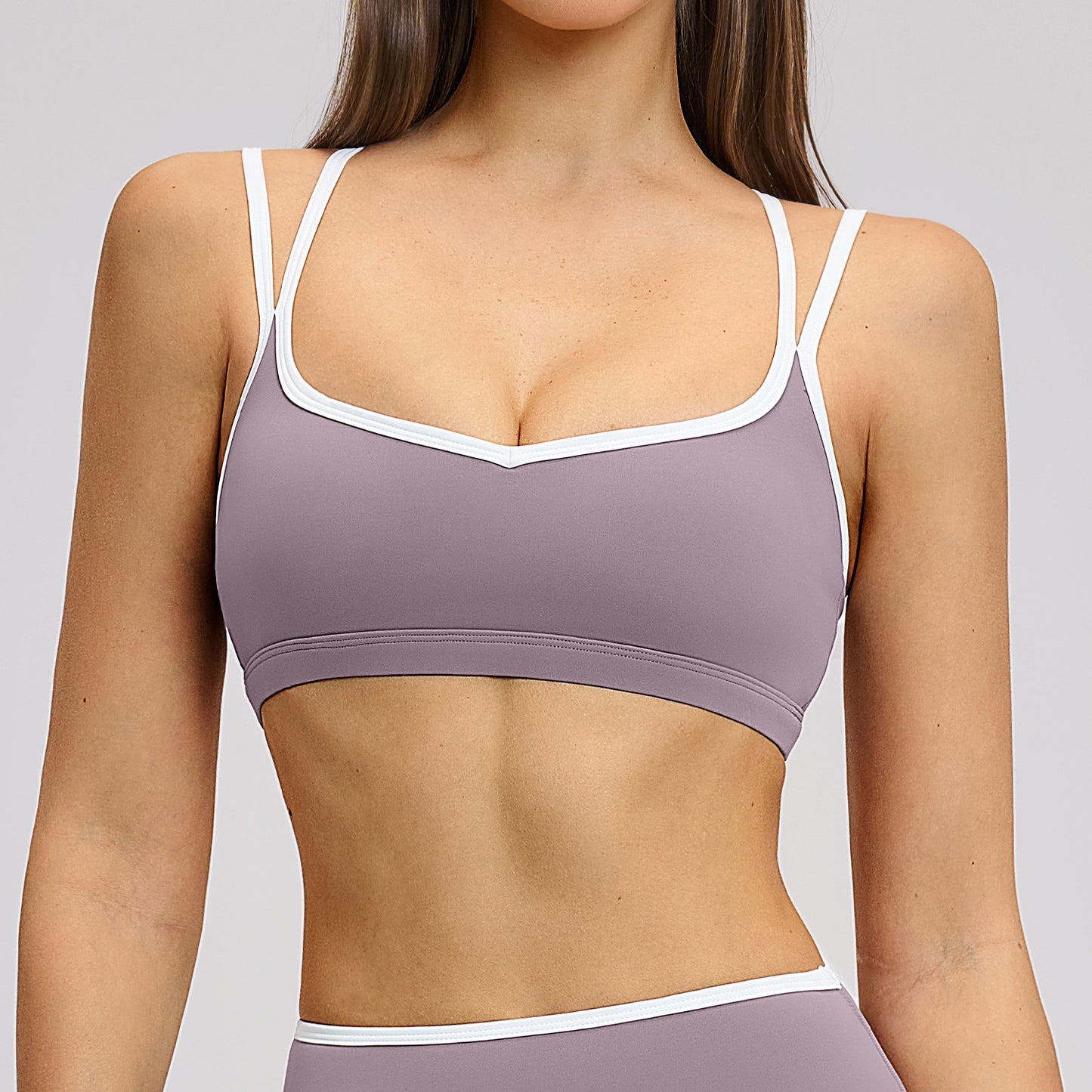 07/2025 Contrast color nude sports bra quick-drying tight cross beautiful back sports vest running fitness sports bra 9238