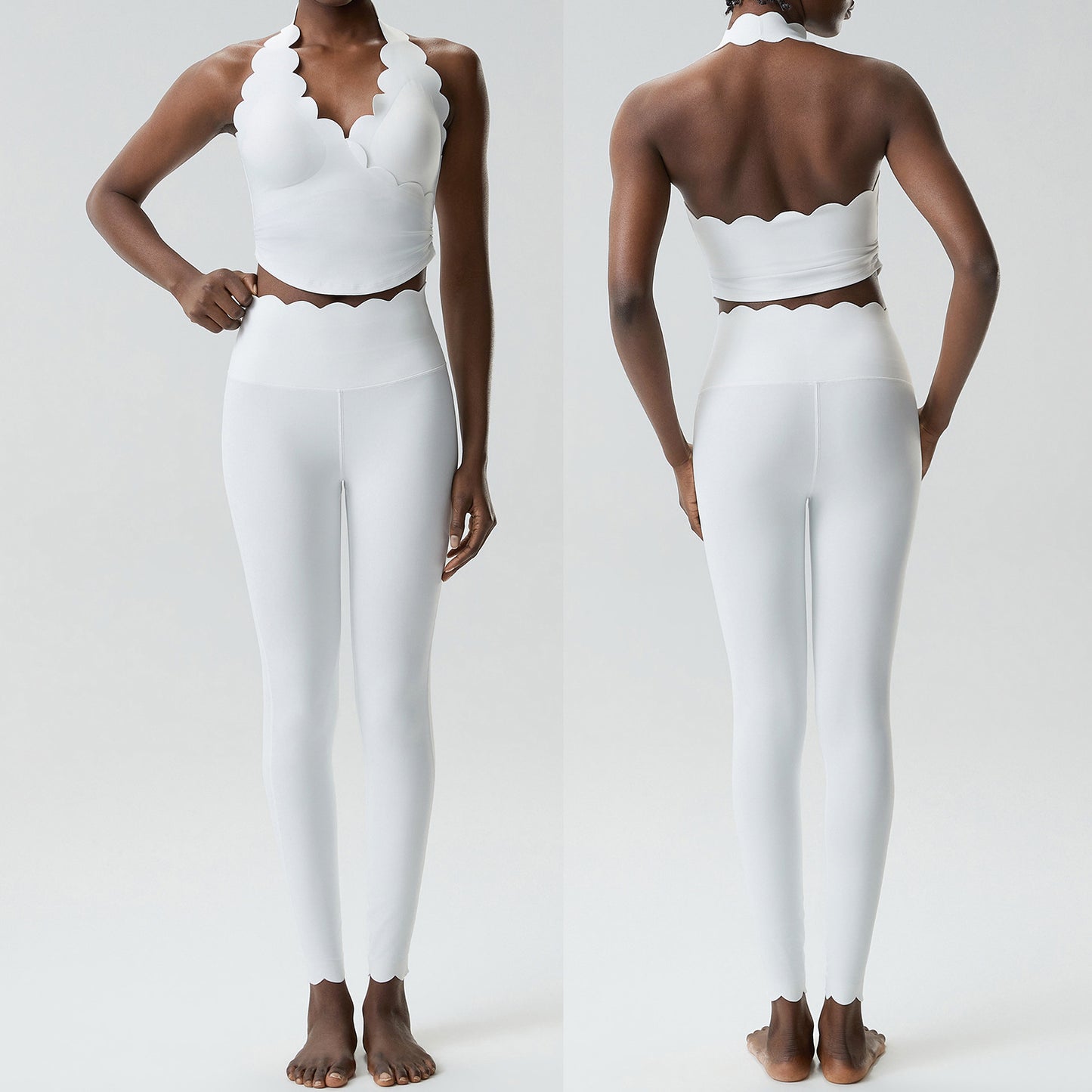 01/2026 Conjunto de ropa de yoga de talla grande, ajustado, con cuello halter y un sutil toque nude, conjunto deportivo de dos piezas para mujer.