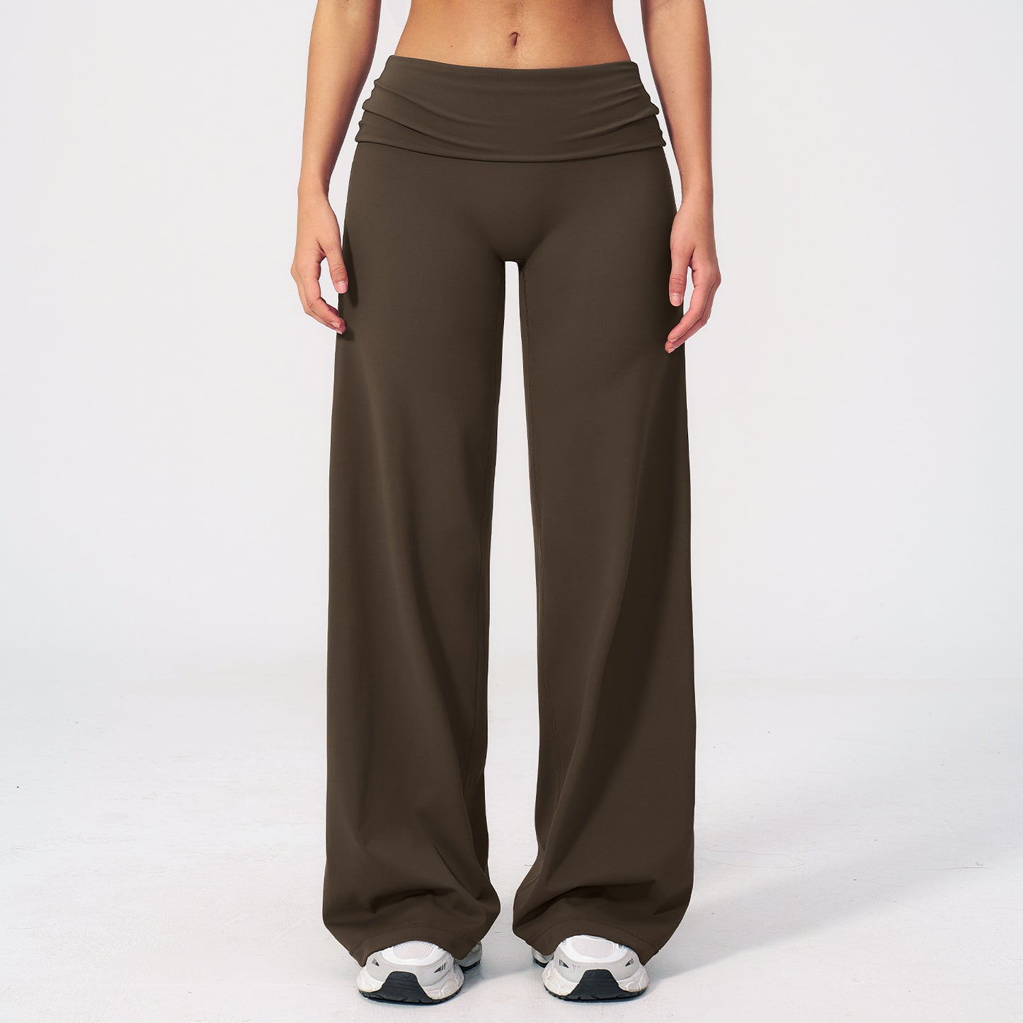 12/2025 Brushed trousers with folded waistband, loose fit, wide legs, slimming design, suitable for outdoor running and sports, women's wide-leg pants, 5529 -