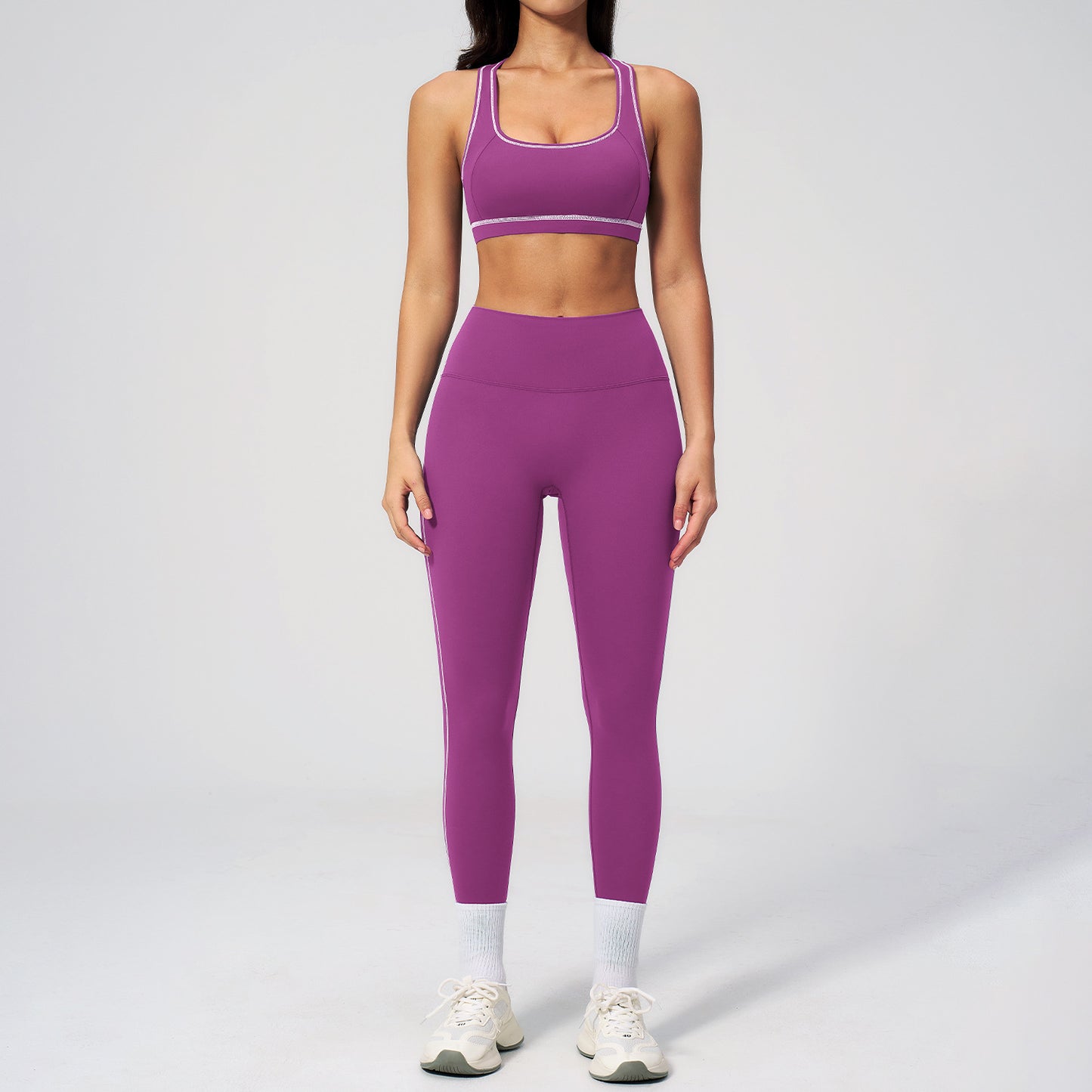 08/2025 Contrast color sanded yoga suit zipper slim yoga fitness clothes casual running sports three-piece suit 2036